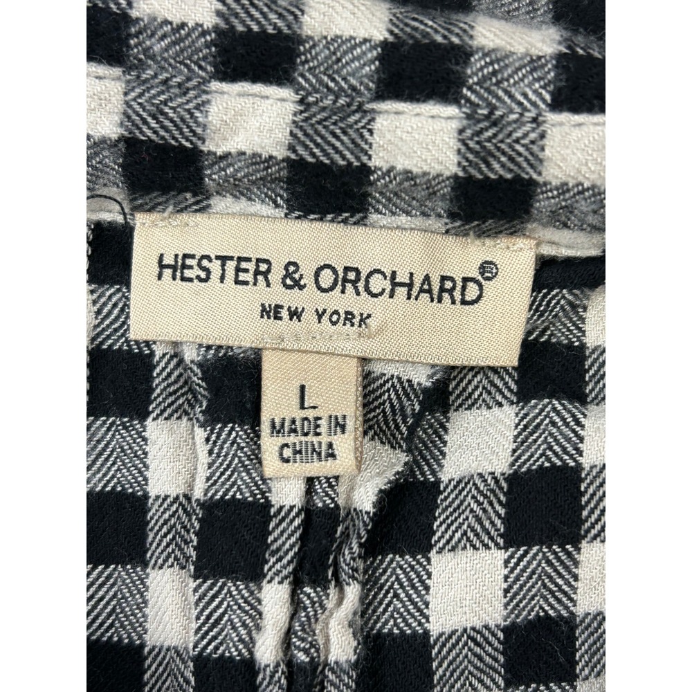 Hester & Orchard Black White Gingham Button Down Shirt Large Plaid Flannel - Picture 2 of 12